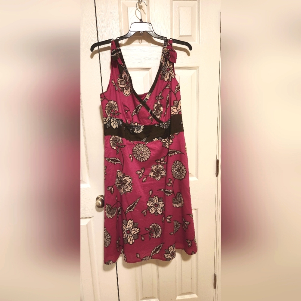 Fuschia & Brown Tea Dress